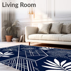 Navy White Tropical Geometric Overlay Rug