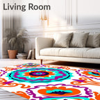 Vibrant Orange Teal Mandala MedallionRug Rug