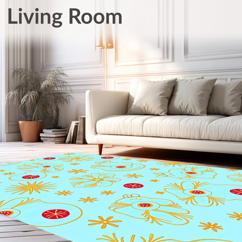 Whimsical Golden Floral Red Star Rug