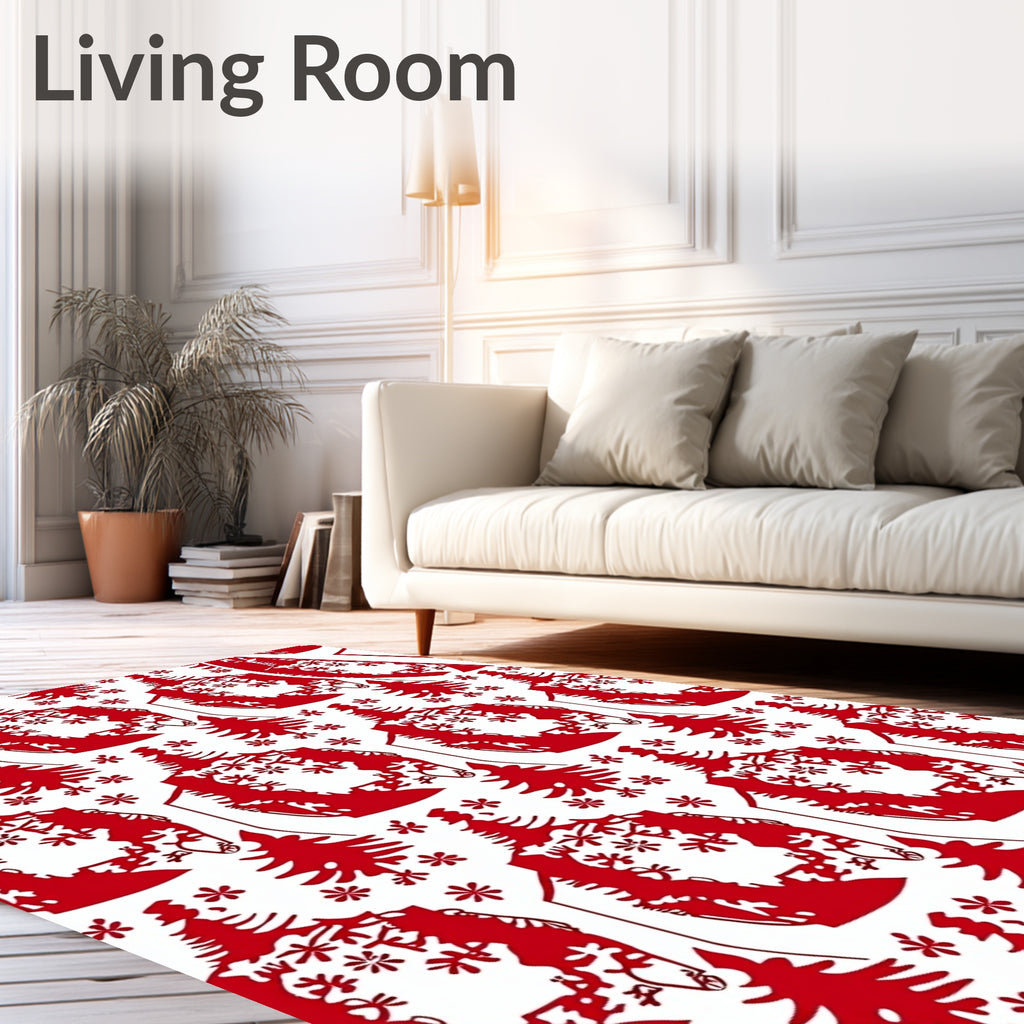 Red Christmas Tree Snow Cluster Rug