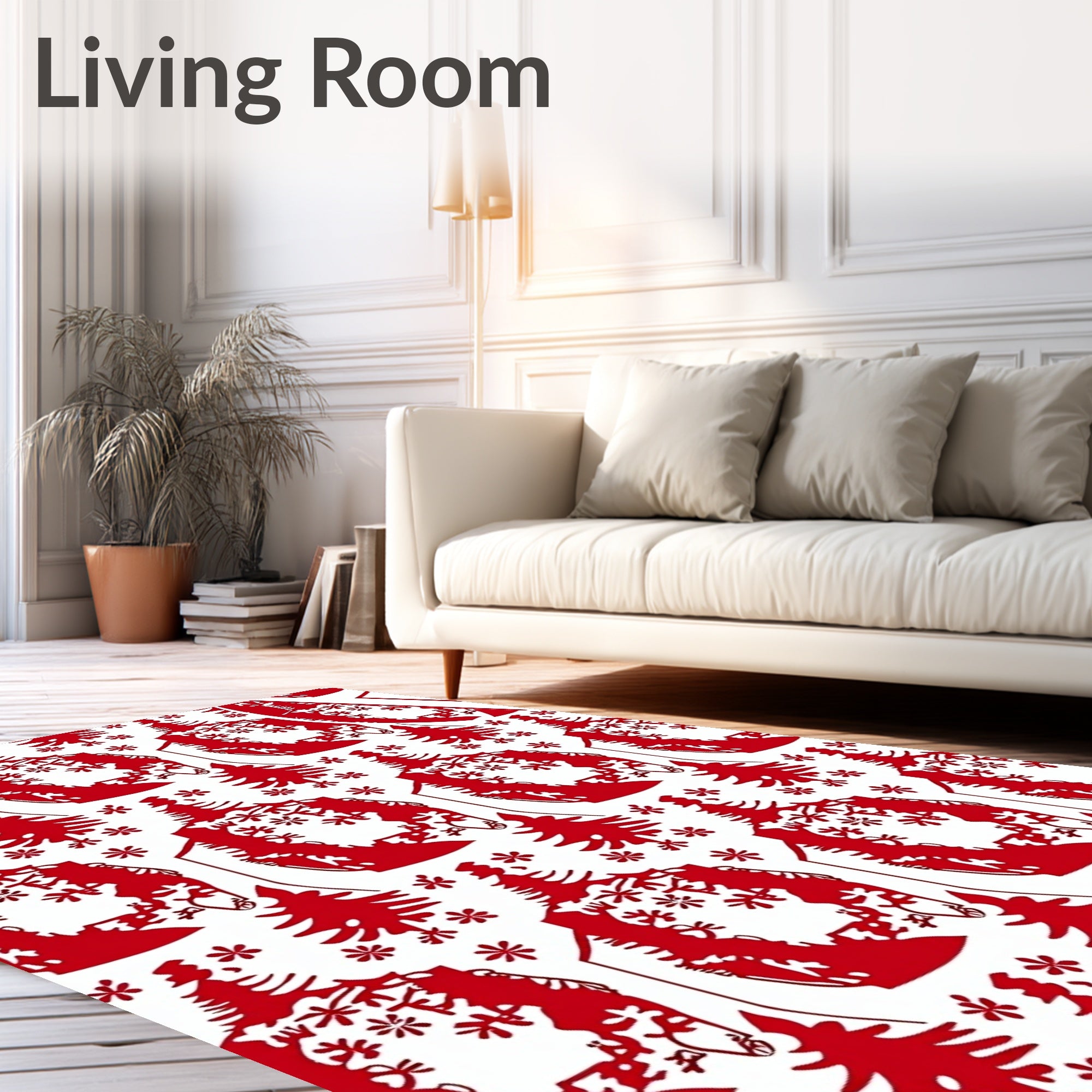 Red Christmas Tree Snow Cluster Rug