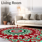 Crimson Emerald Teal Mandala Medallion Rug