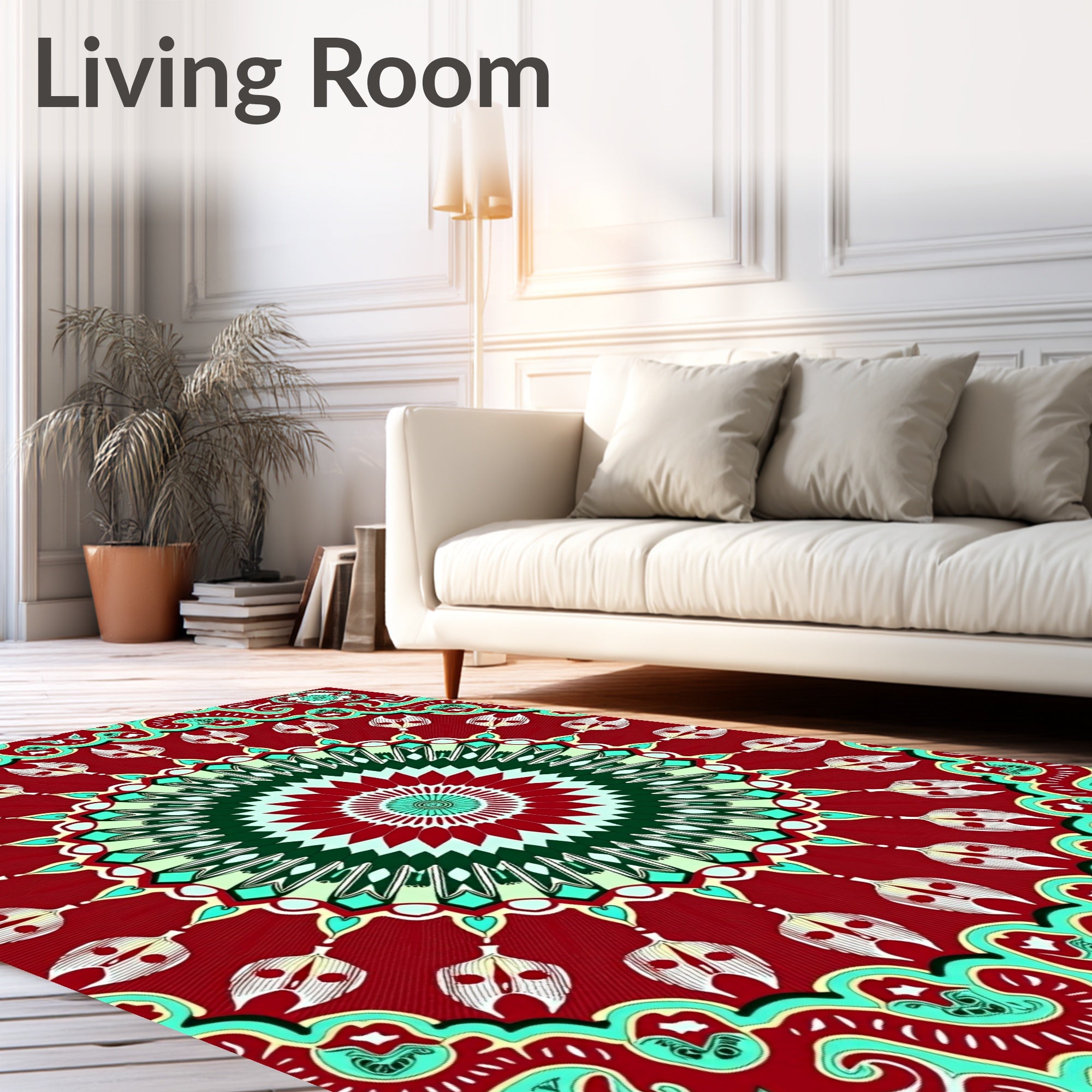Crimson Emerald Teal Mandala Medallion Rug