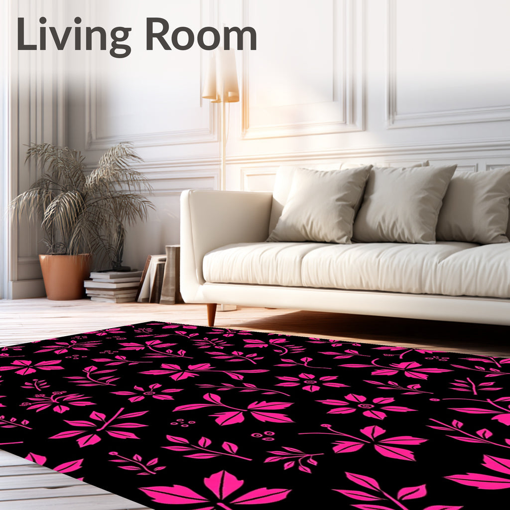 Vibrant Pink Floral Branch Collage Rug