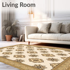 Antique Cream Ornamental Floral Arrangement Rug