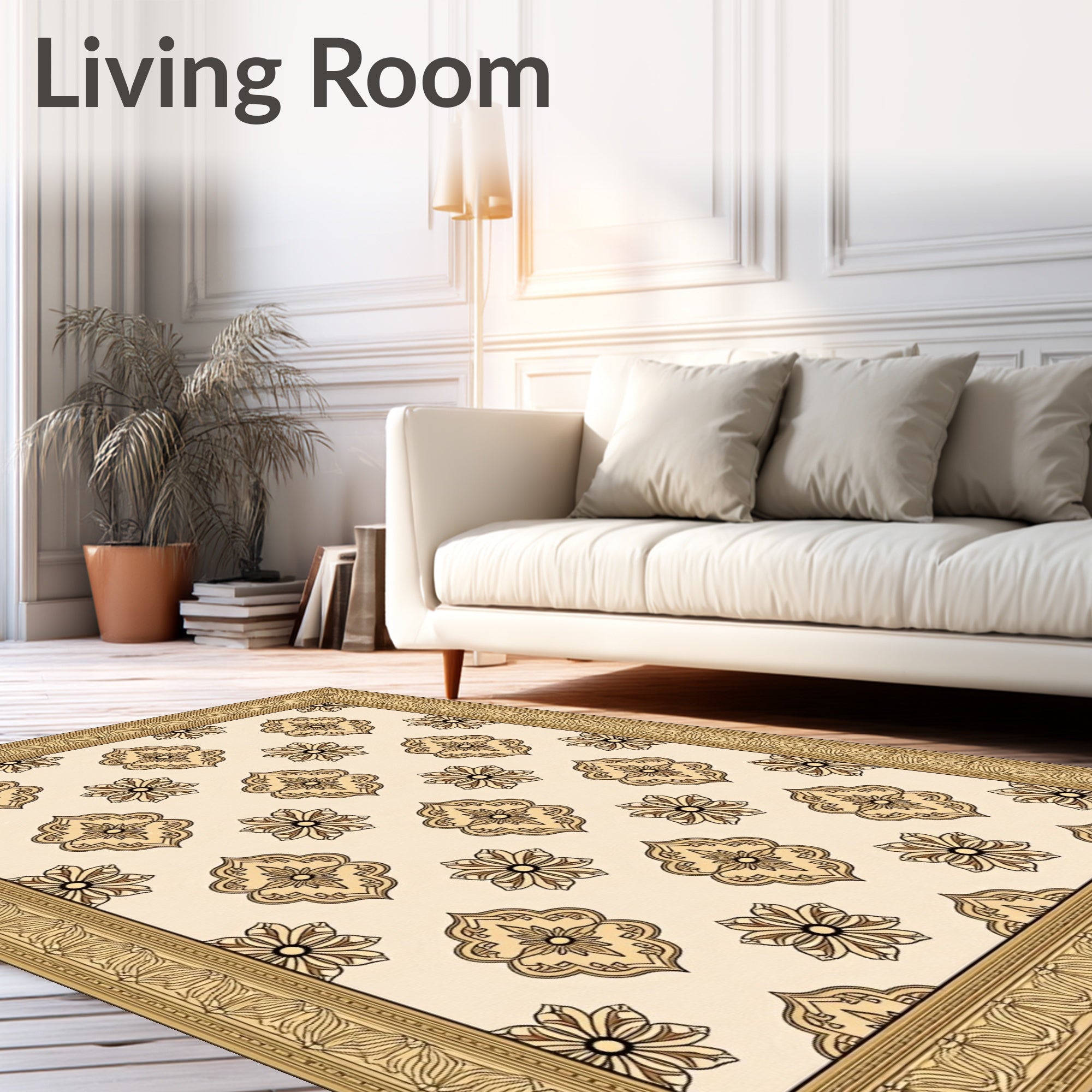 Antique Cream Ornamental Floral Arrangement Rug