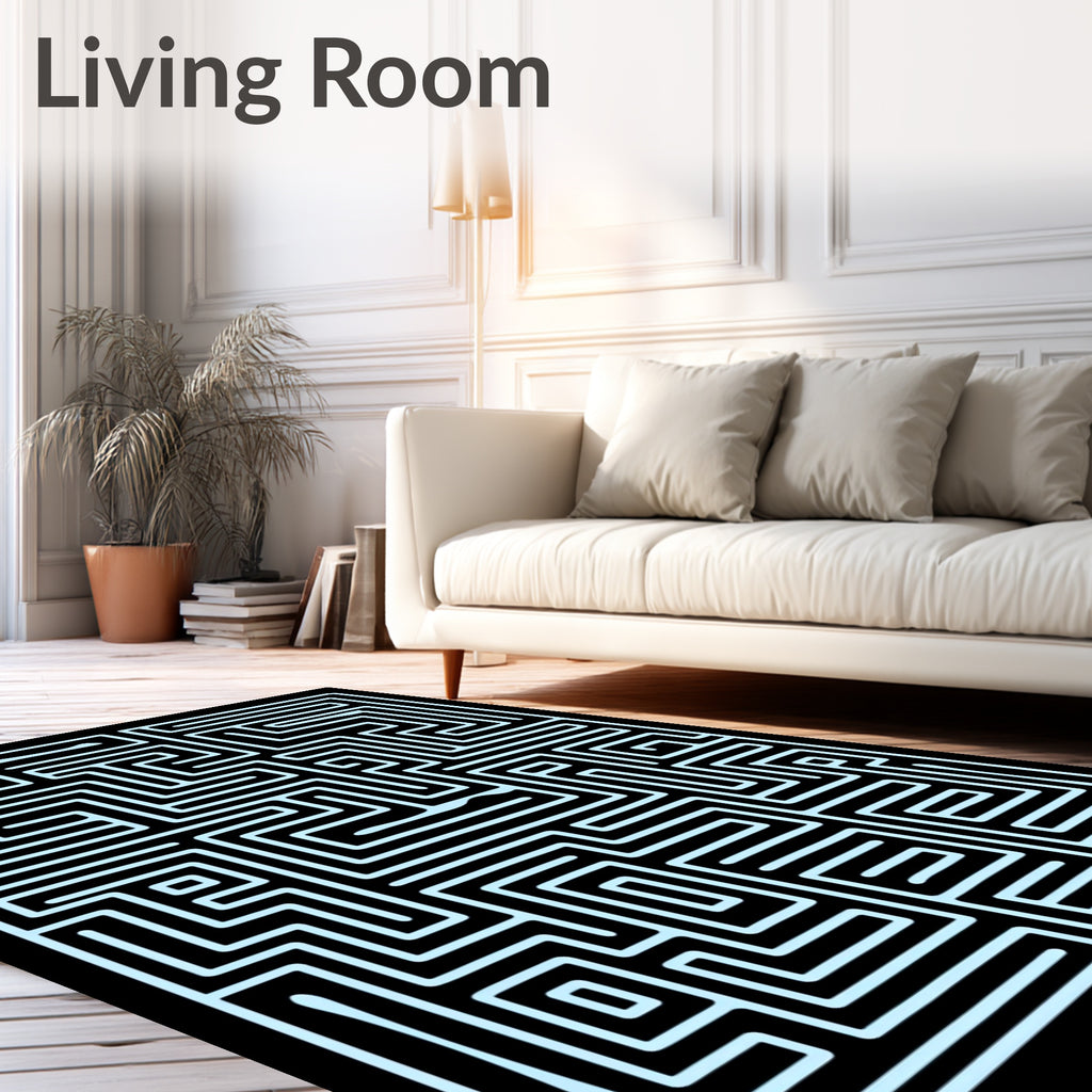 Sky Blue Maze Geometric Layout Rug