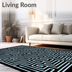 Sky Blue Maze Geometric Layout Rug