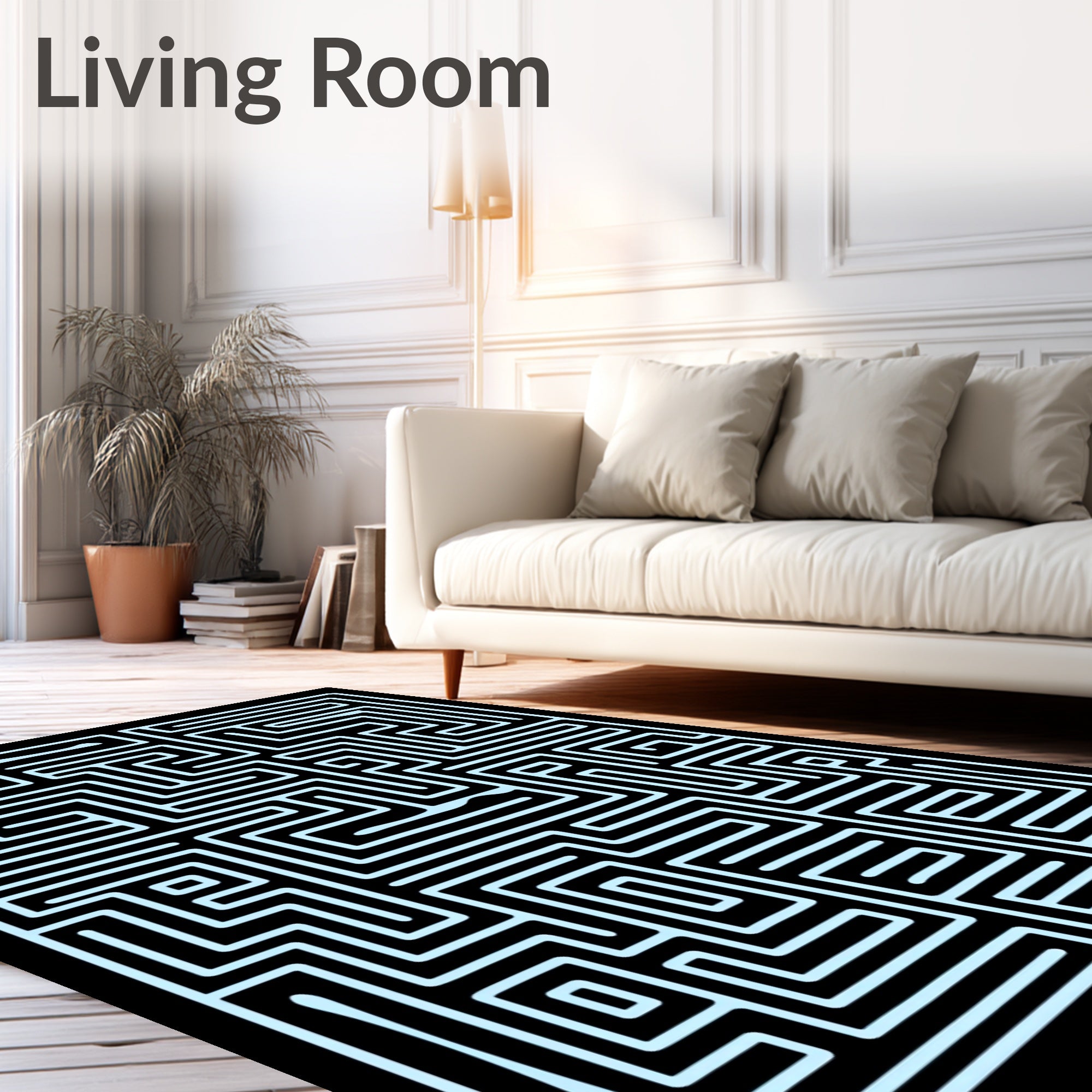Sky Blue Maze Geometric Layout Rug