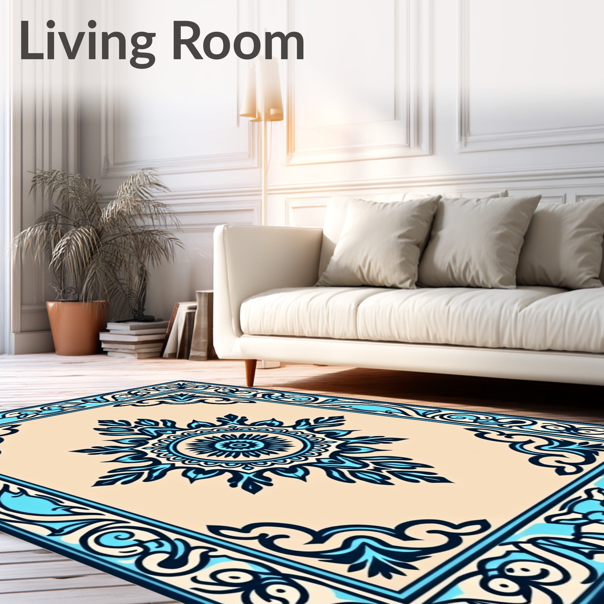 Cerulean Medallion Border Rug