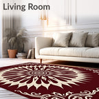 Crimson Cream Radial Mandala Floral Rug