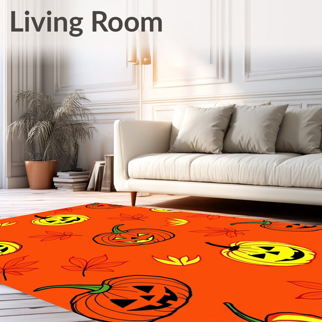 Orange Jack-o'-lantern Pumpkin Leaves Rug