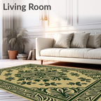 Deep Green Floral Medallion Border Rug