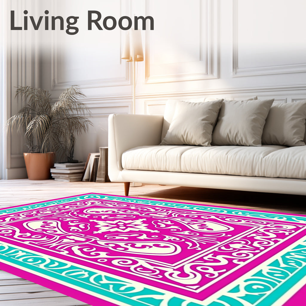 Vibrant Fuchsia Teal Floral Mandala Rug