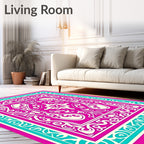 Vibrant Fuchsia Teal Floral Mandala Rug