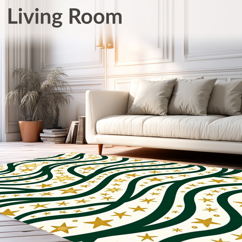 Golden Starry Waves on Cream Rug