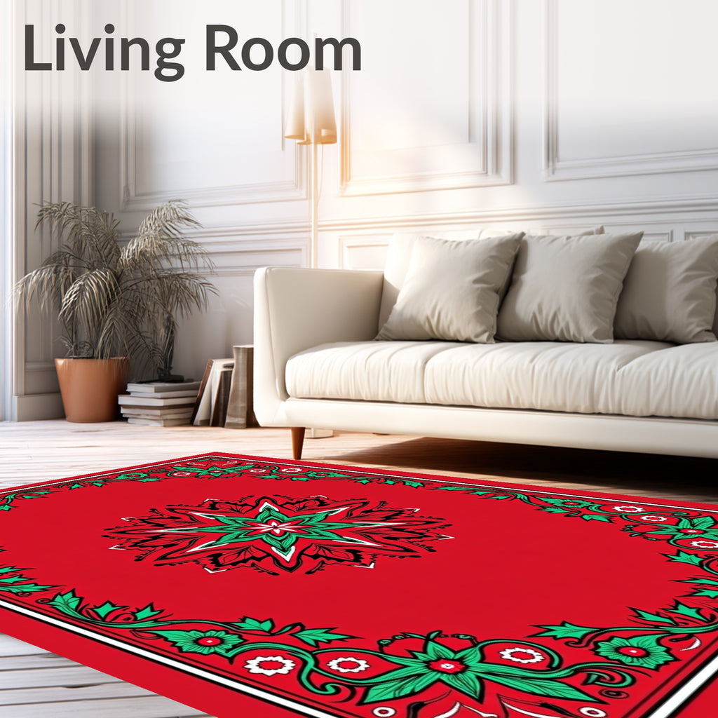Red Emerald Floral Medallion Border Rug