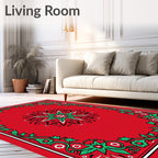 Red Emerald Floral Medallion Border Rug