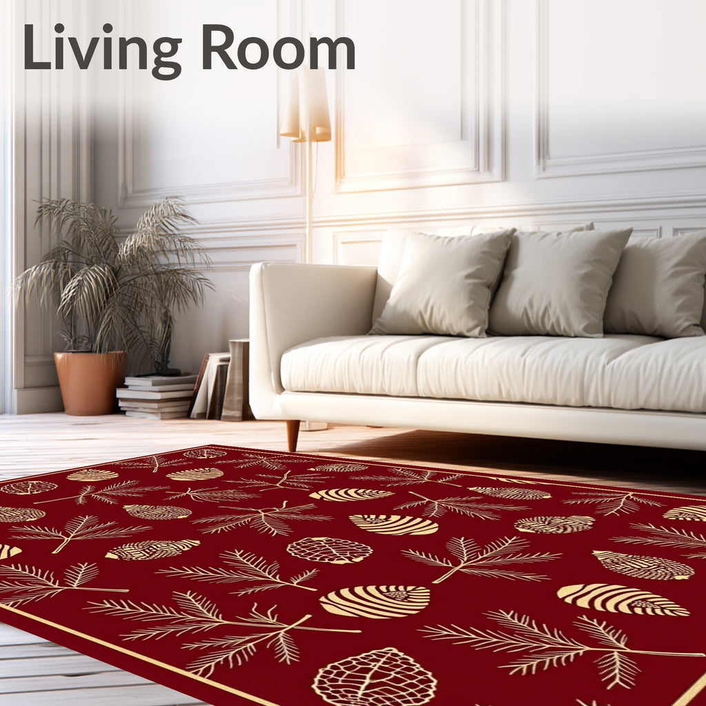 Crimson Pinecone Branch Illustration Rug