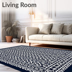 Deep Blue Intricate Ornamental Border Rug