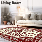 Crimson Floral Scrollwork Medallion Accent Rug