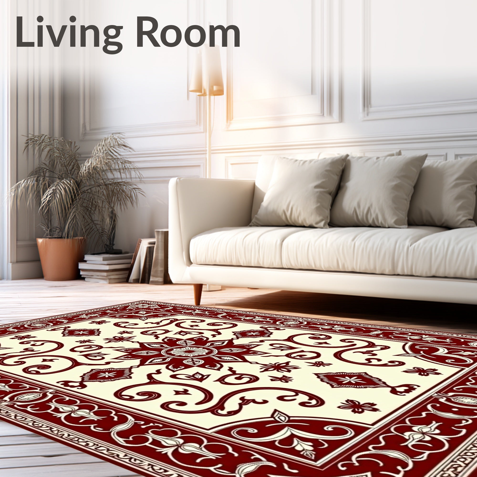 Crimson Floral Scrollwork Medallion Accent Rug
