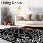 Bold Black White Geometric Scroll Rug