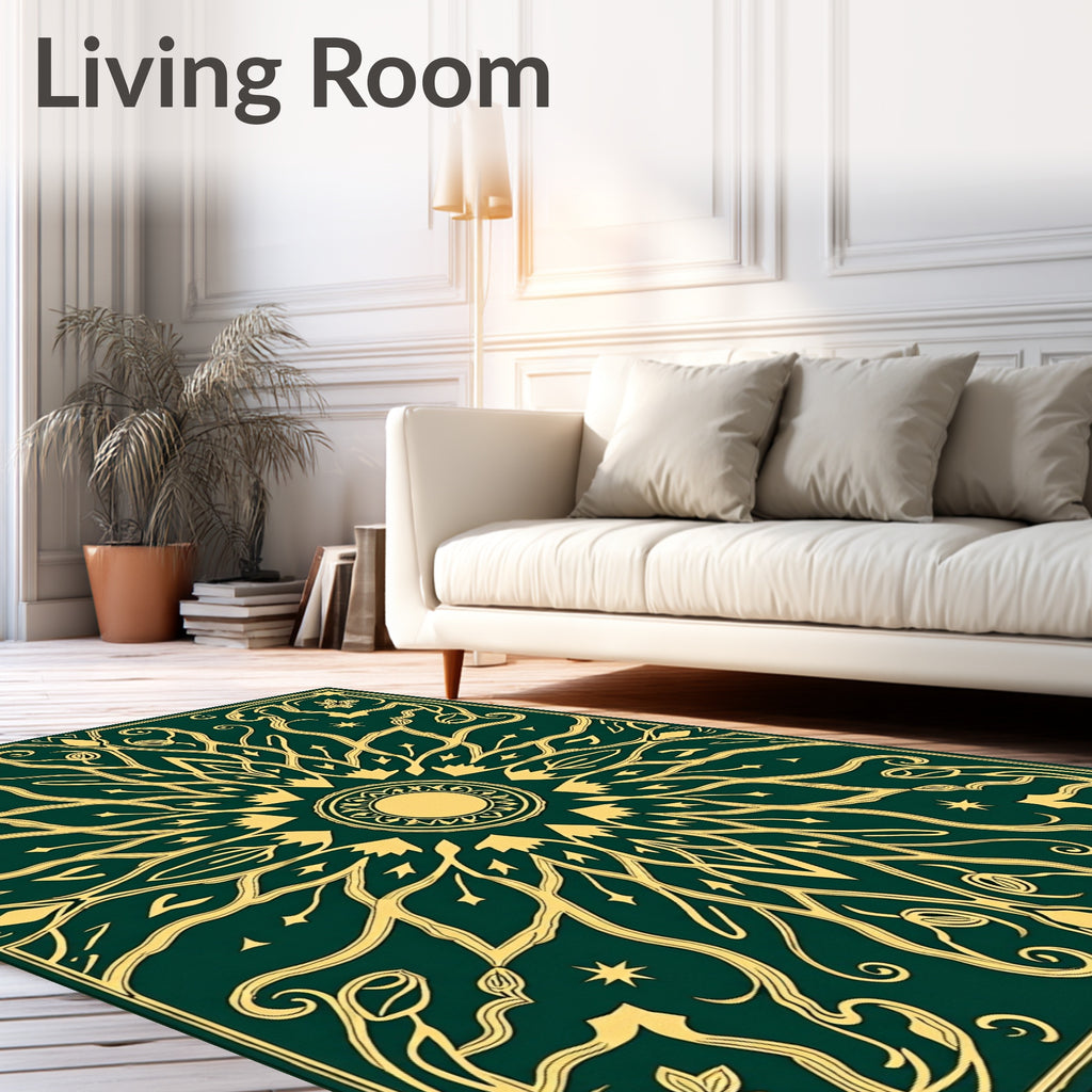 Emerald Gold Celestial Floral Medallion Rug