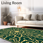 Emerald Gold Celestial Floral Medallion Rug