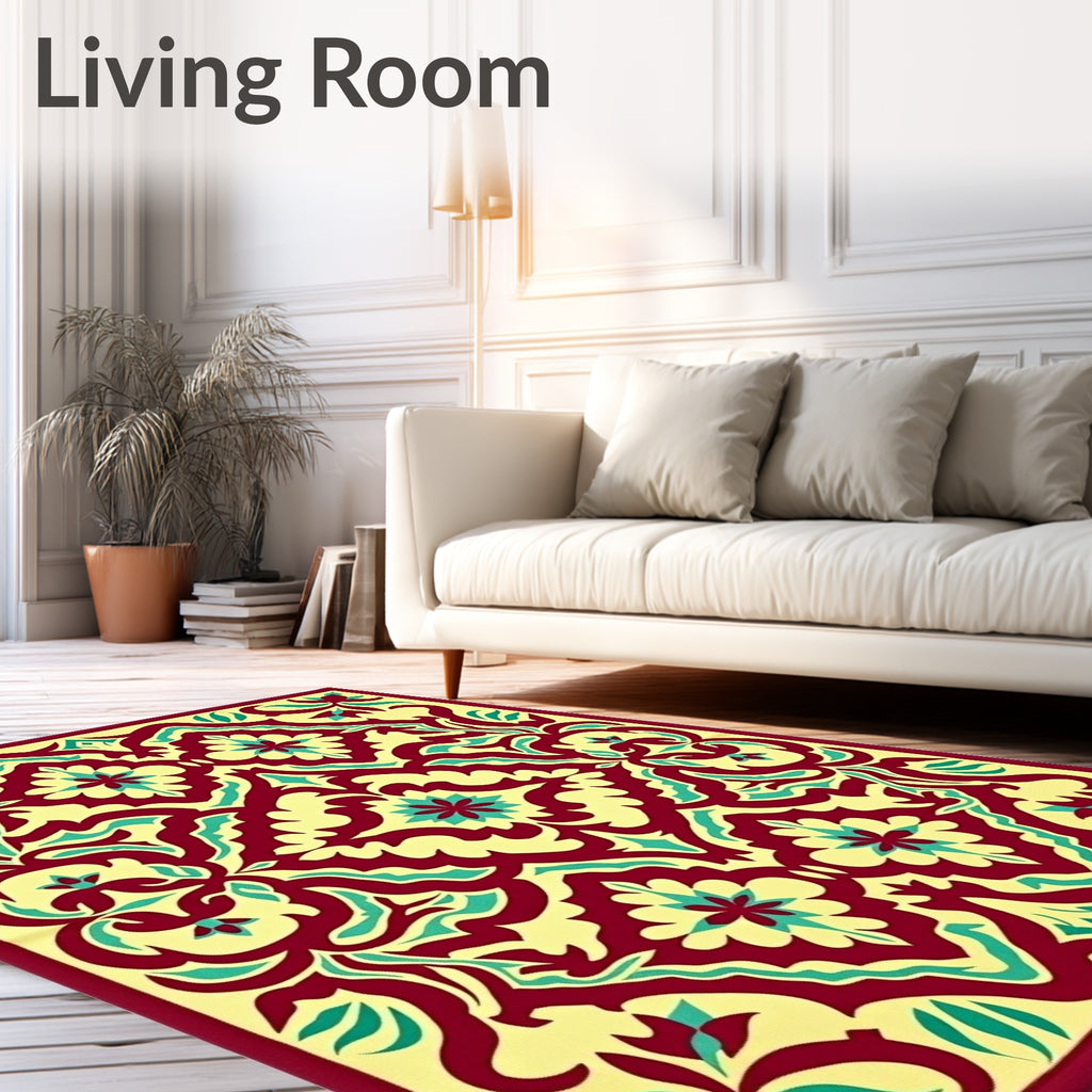 Amber Floral Swirl Medallion Rug