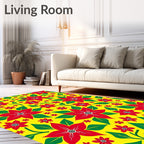 Vibrant Red Flower Garden Yellow Rug