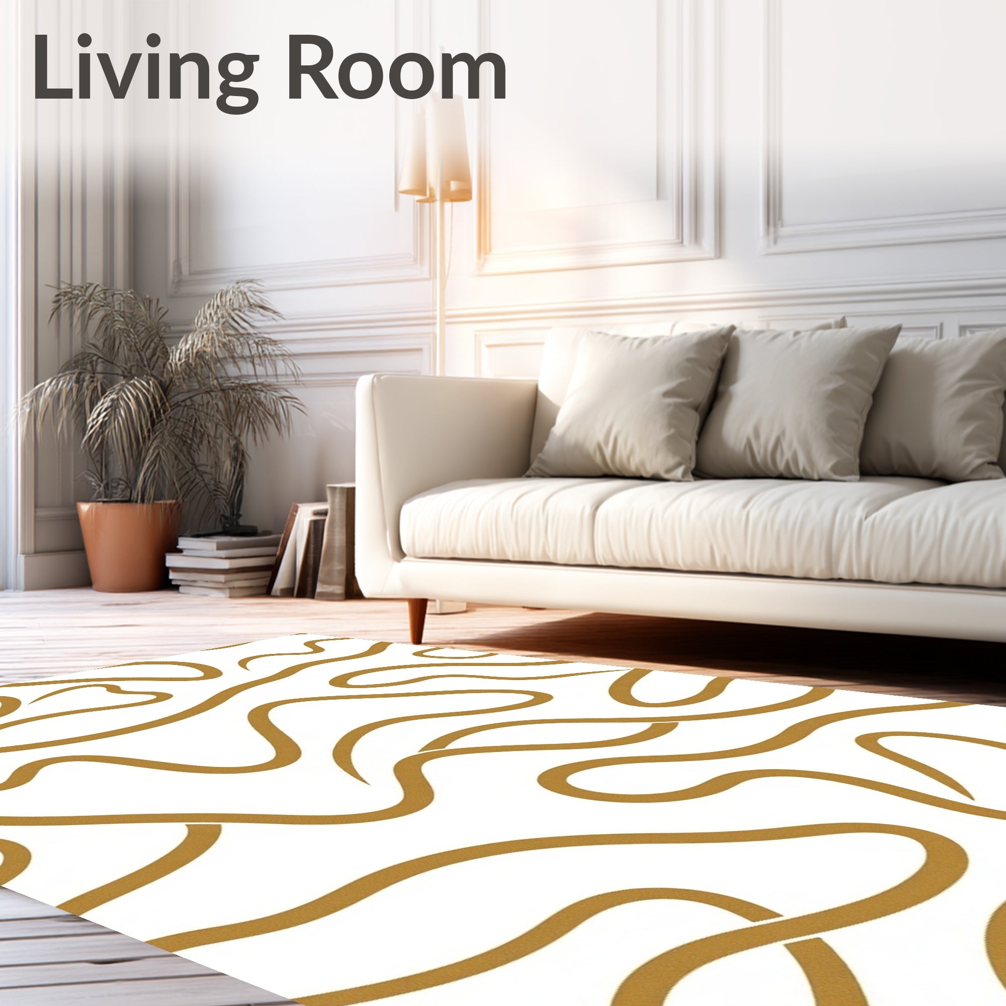 Golden Flowing Line Abstract Rug