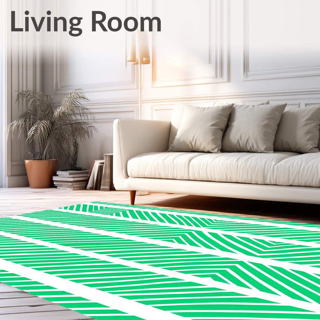 Emerald Green White Abstract Stripe Rug