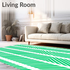 Emerald Green White Abstract Stripe Rug