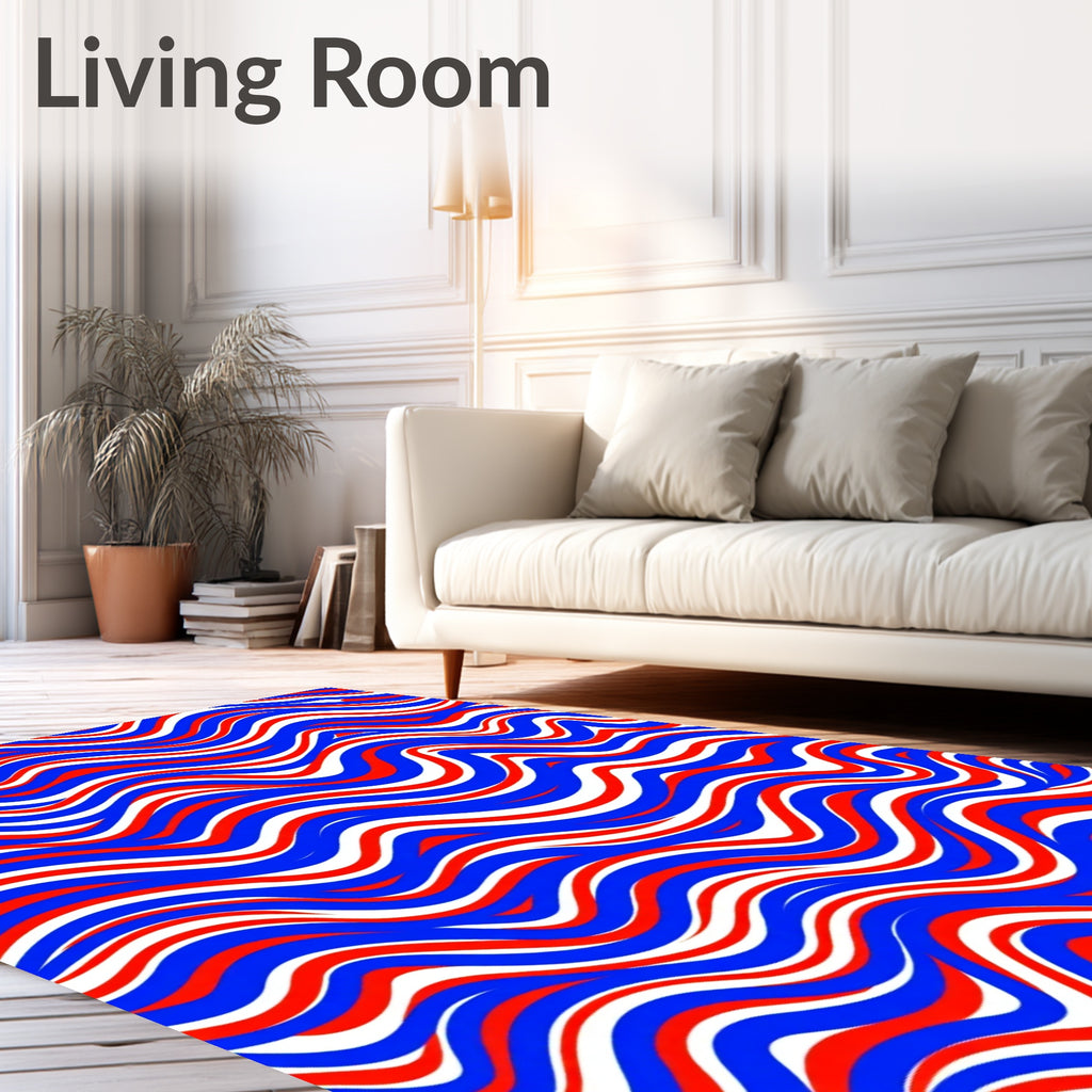 Vibrant Red White Blue Wavy Stripes Rug