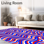 Vibrant Red White Blue Wavy Stripes Rug