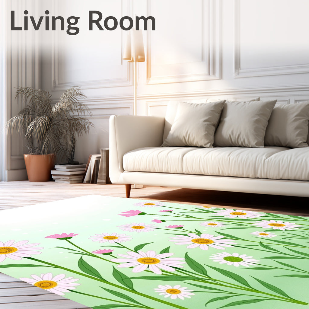 Delicate White Daisy Field Garden Rug