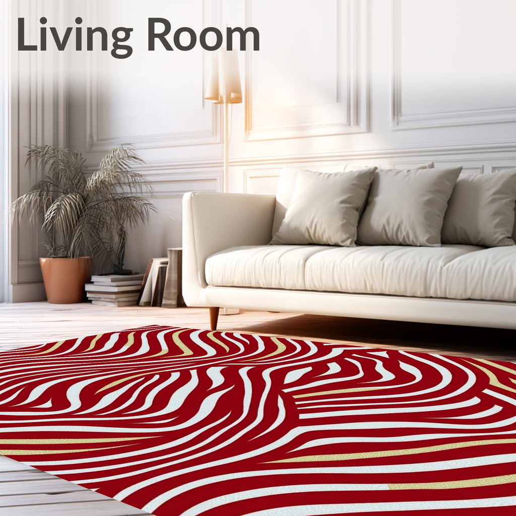 Crimson White Gold Curving Lines Rug