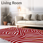Crimson White Gold Curving Lines Rug