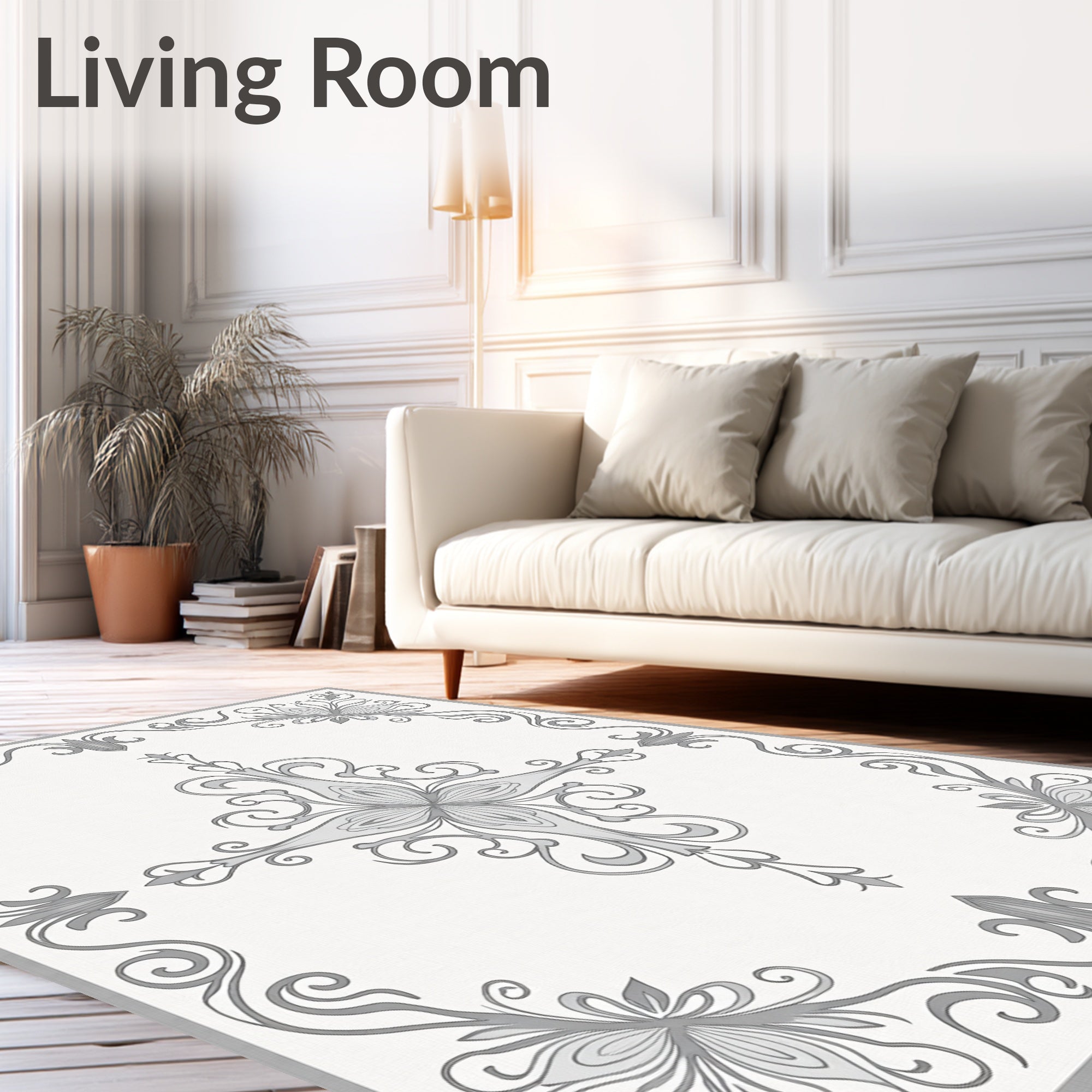 Elegant Gray Floral Arabesque Rug