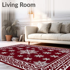 Crimson Red Snowflake Winter Border Rug
