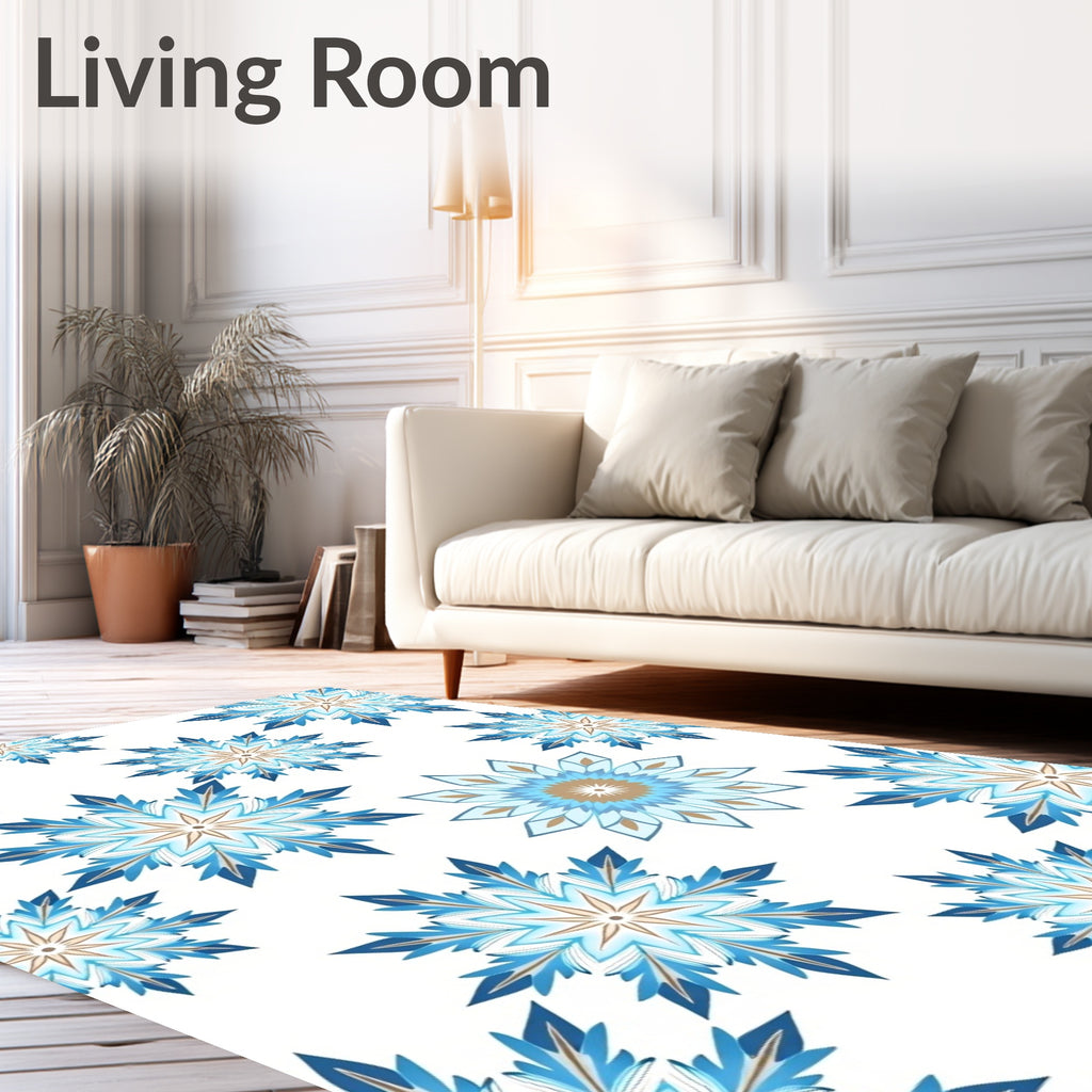 Vibrant Blue Snowflake Mandalas Rug