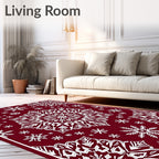Ornate White Snowflake Mandala Crimson Rug