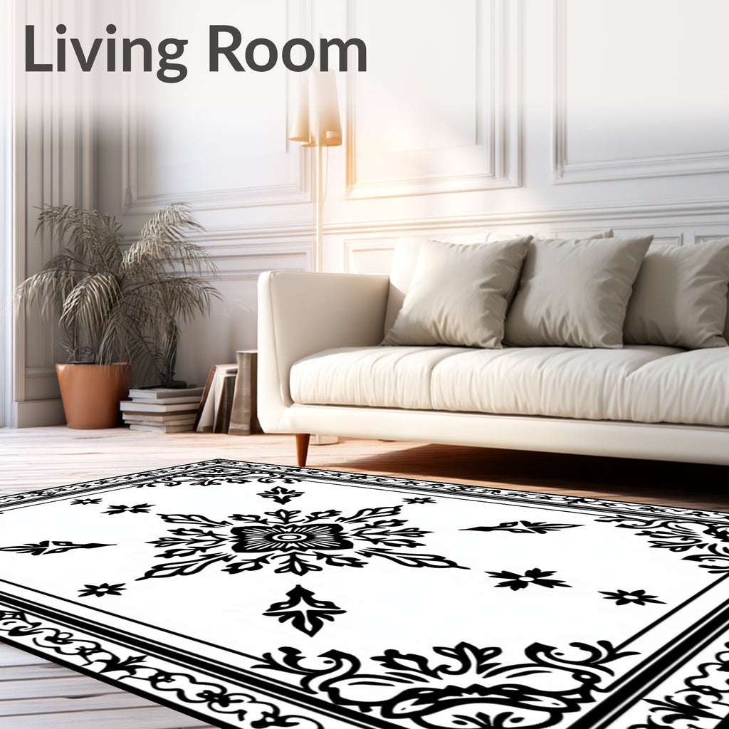 Classic Black and White Floral Medallion Rug