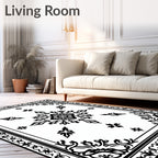 Classic Black and White Floral Medallion Rug