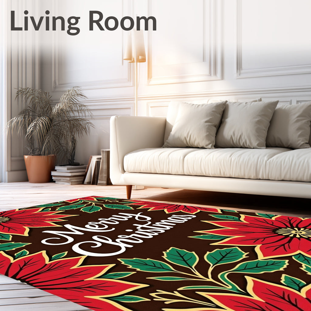 Crimson Poinsettia Festive Holiday Rug