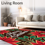 Crimson Poinsettia Festive Holiday Rug