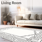 Black White Geometric Labyrinth Border Rug