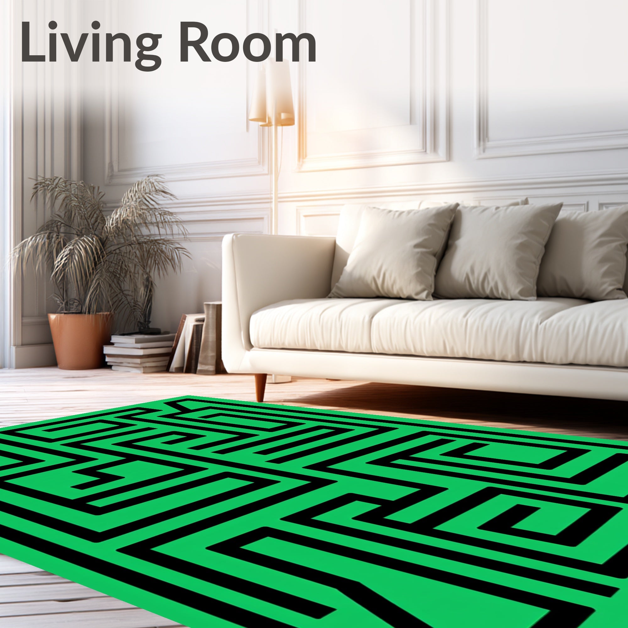 Green Black Maze Geometric Rug