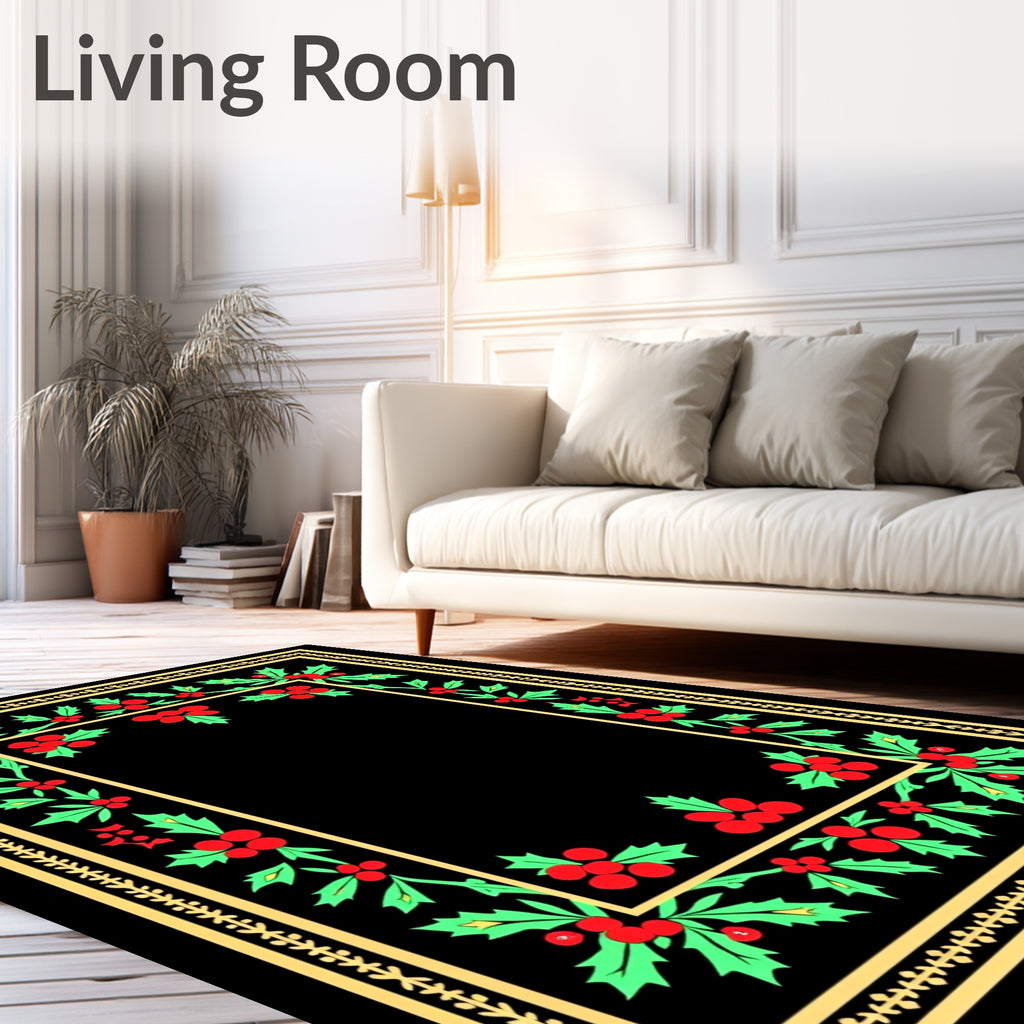 Gold Edged Holly Berry Border Rug